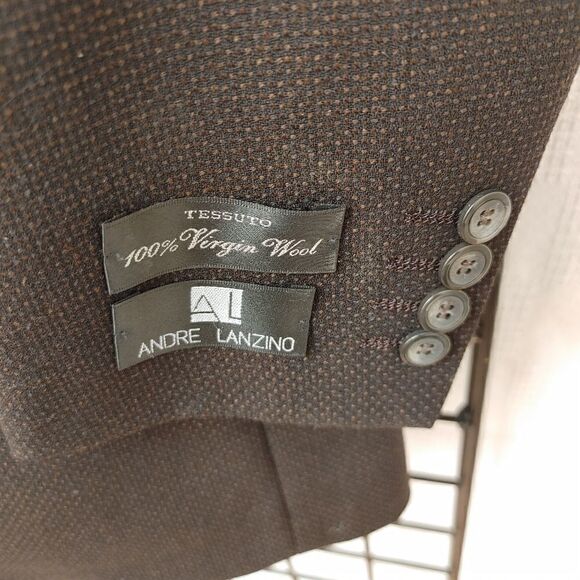 ANDRE LANZINO MEN'S 100% WOOL BLK/BRN MINI CHECK SPORT JACKET. - Picture 5 of 8